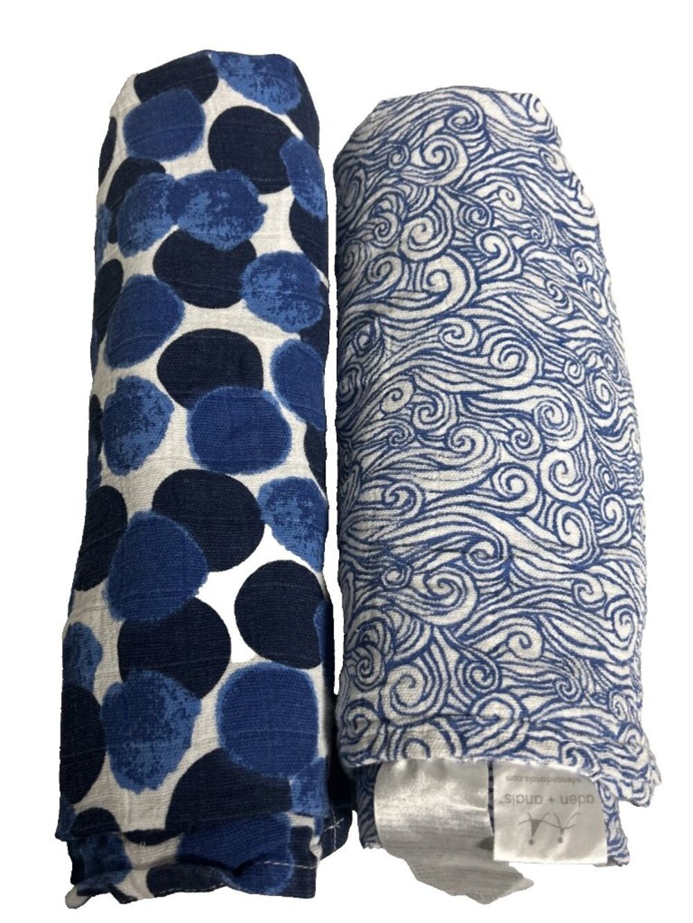 Aden + Anais Cotton Baby Blankets White Blue Dots Swirls Waves Seafaring